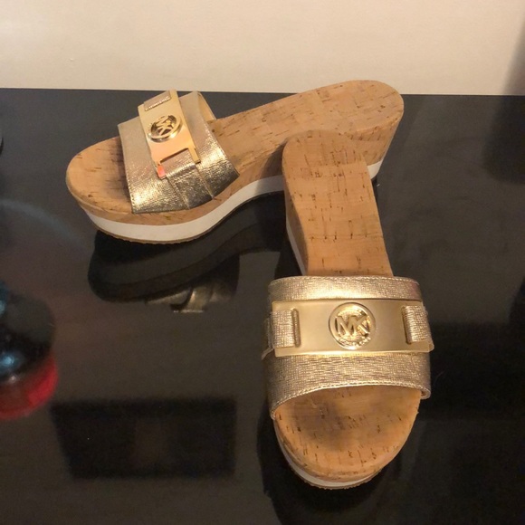 Michael Kors Shoes - Michael Kors gold, white, and tan sandals